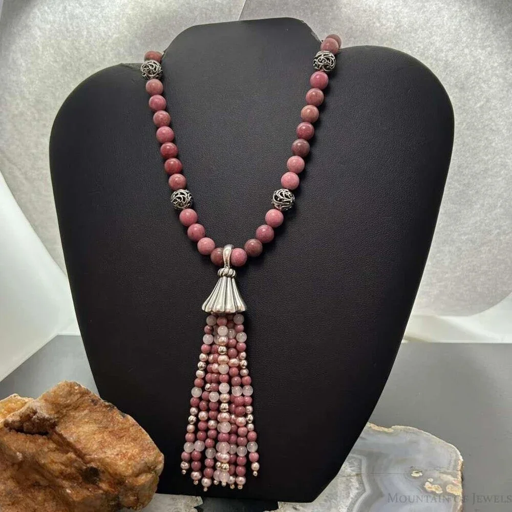 Carolyn Pollack Sterling Rhodochrosite Beads & Swirl Beads w/Enhancer Necklace